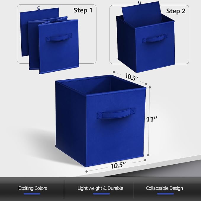 Sorbus 11 Inch Storage Bins - Sturdy Collapsible Fabric Storage Cubes with Handle - 12 Foldable Baskets for Organizing Clothes, Toys, Books - Storage Baskets for Shelves, Closets