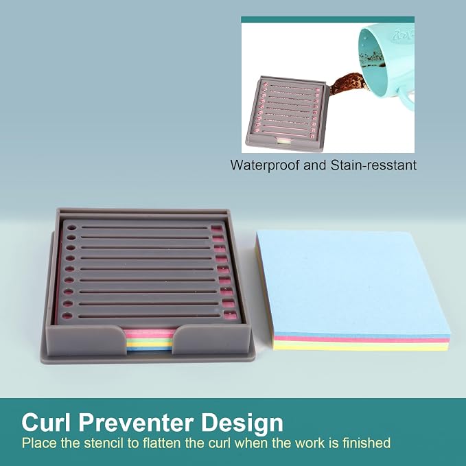 2 PCS 3x3 Sticky Note Holder, Anti-Curl Sticky Pad Dispenser with Drawing Stencil Template, Compatible with Post it Notes, Reusable Memo Organizer for Office Home School