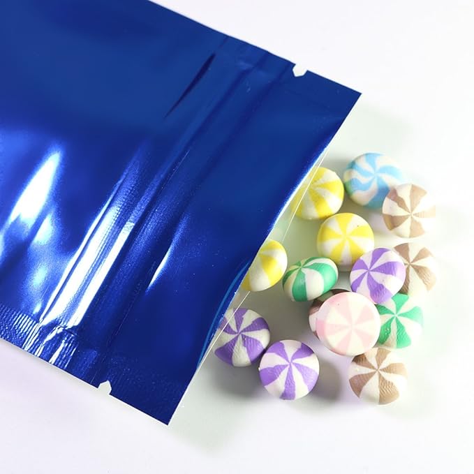 100PCS Customized Mylar Zipper Bags,Clear Front Resealable Packaging Pouches For Food Storage,Single Color Printing for Logo/Text/QR Code (Blue, 6.5 * 9CM/2.6"*3.5"-100PCS-One Color Print)