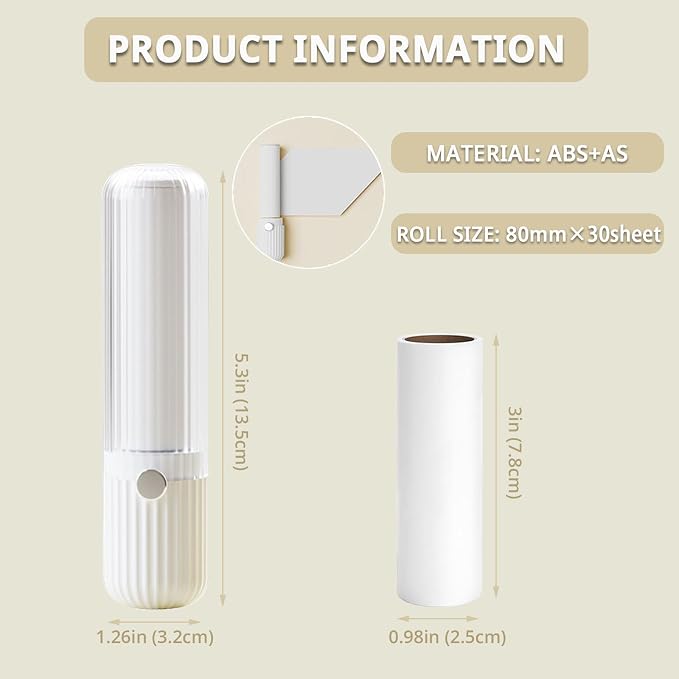 Compact Lint Remover with 150 Sheets, 1 Roller + 4 Refills, White | Mini Size & Easy Carry, Protective Cover, Multi-Surface Pet Hair Removal for Clothes, Home & Travel Ready