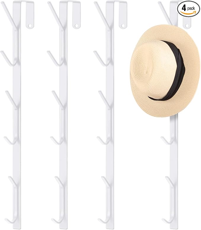 Tandefio 4 Pack 13.8" Over The Door Hook Hanger Comes with 6 Hooks from Large to Small Metal Extra Long Over The Door Hooks Hanger for Hats Rack Coat Scarf Purse Bags Scarf Keys and More (White)