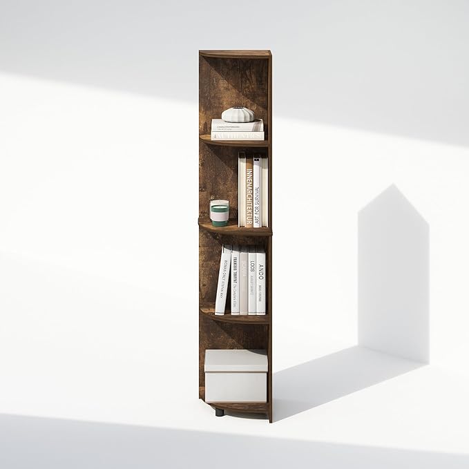 Furinno Basic Book Shelf, 4-Tier Bookshelf, Bookcase with Corner Shelf, 12 x 12 x 57.1, for Living Room, Bedroom, Home Office, Amber Pine