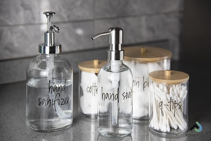 153 Bathroom Organization Labels, Prefdo Waterproof Black Script Preprinted on Clear Stickers for Storage Bins Bathroom Containers Hand Soap Labels Bottles Makeup Organizer (Black)
