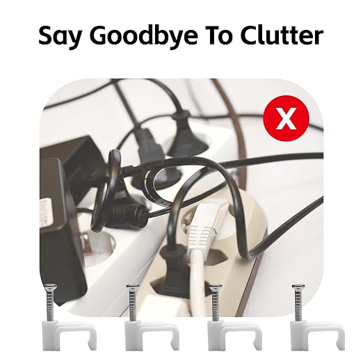 300 Pack Cable Clips, 8 mm White Flat Ethernet Wire Clips, Coax Cable Wall Clip, Cord Clips for Wires on Wall, Cord Management (300)