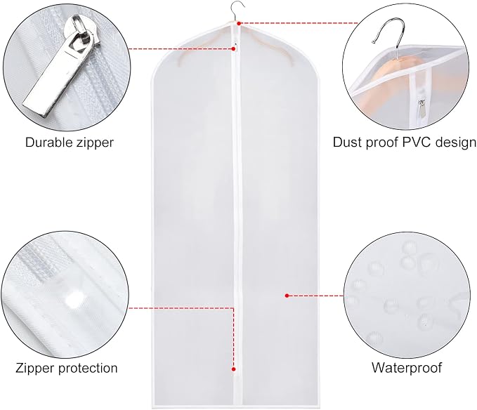 Zilink Clear Garment Bag Dress Bags for Storage 54-inch Coat Bags with Full Length Zipper for Clothes Closet Storage, Set of 6