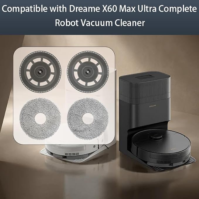 Mop Pad Holder Replacement Parts for Dreame X60 Max Ultra Complete Robot Vacuum Cleaner Accessories Including 2 Mop Pad Holders and 2 Mop Pads
