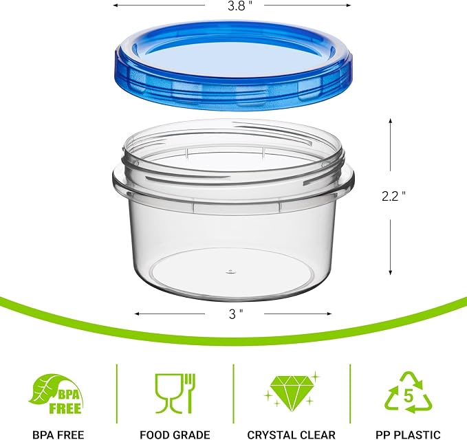 Soelomu 8 oz Freezer Storage Containers with Twist Top Lids, 10 Pack Reusable Meal Prep Containers Plastic Stackable Food Storage Containers for Sauce, Salad, Leftover, Oats