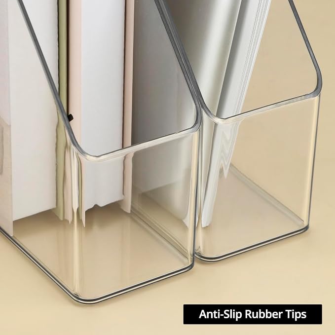 QWORK Clear Acrylic Magazine File Holder, 2 Pcs, 10.24” X 9.45” X 3.54”, Reliable and Sturdy