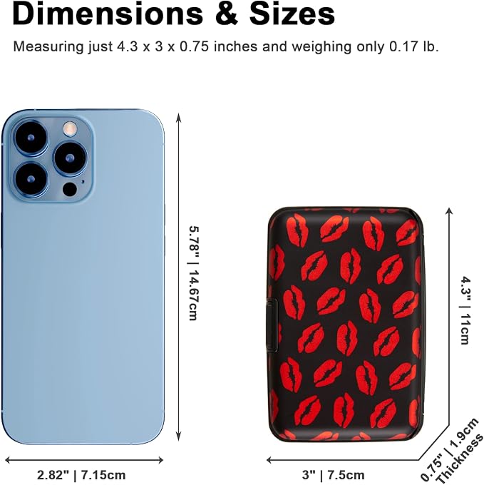 Credit Card Holder, Metal Card Wallet RFID Blocking Mini Slim Aluminum Business Hard Card Case for Women Men (Red Lips)