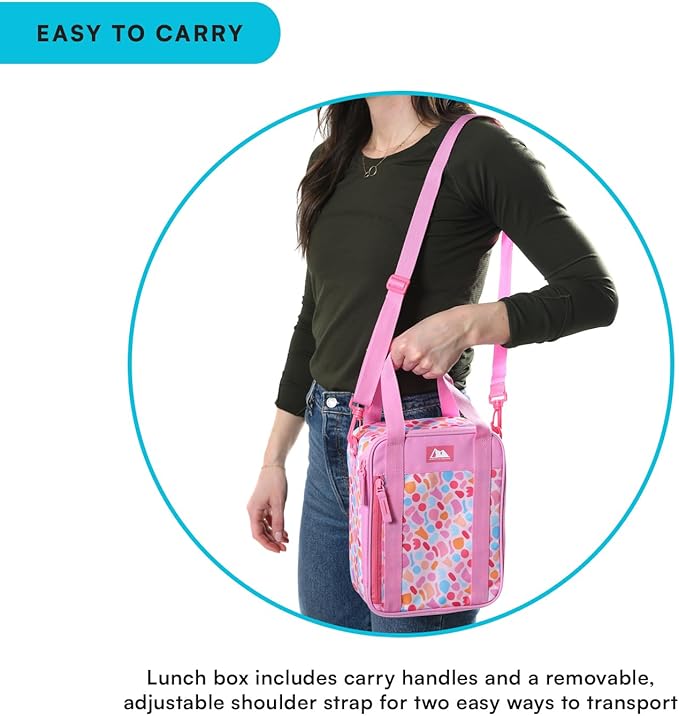 Arctic Zone Urban Lunch Box Combo for Kids with Gel Ice Pack and Sandwich Container, Insulated Bag for Travel Lunch with Adjustable Strap, Tutti Frutti