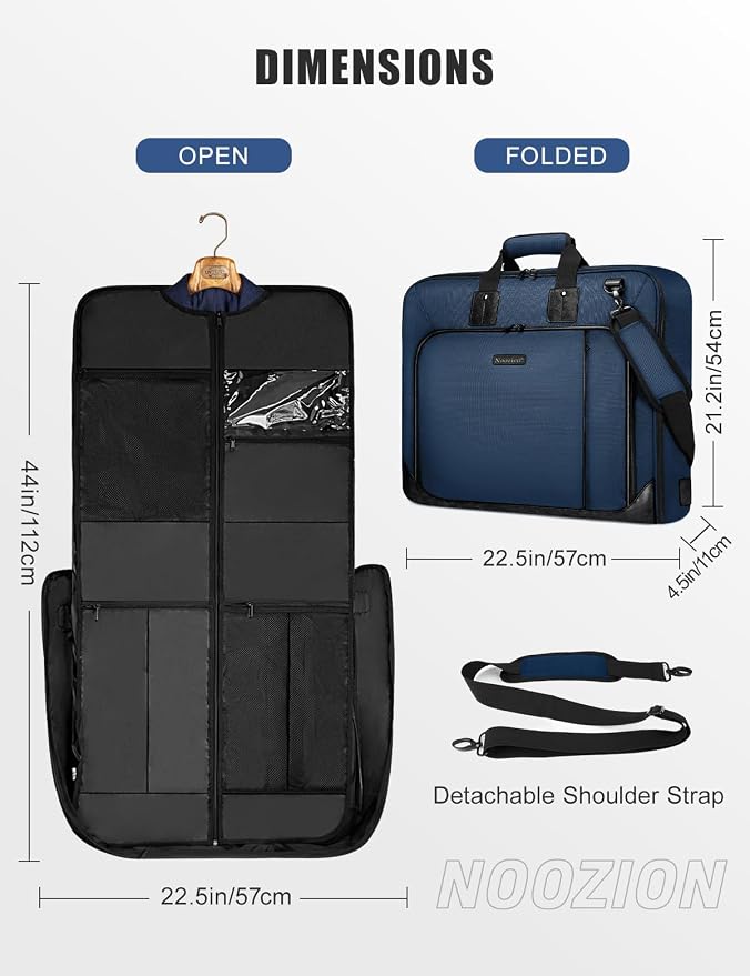 Noozion Garment Bag for Travel, Large Carry On Suit Bag for Business Up to 3 Suits, Wrinkle Free Garment Bag for Hanging Clothes with Shoulder Strap, Laptop Compartment, and Wet-Dry Pocket