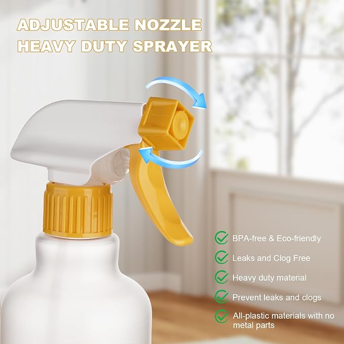 16.9oz/500ml Plastic Spray Bottles 2 Pack, Adjustable Mist Stream | Heavy Duty refillable spray containers for plant care, hair mist and household cleaning