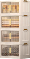 Storage Bins with Lids, 4 Tier 480 QT Stackable Plastic Storage Bins, Foldable Storages Boxes with Magnetic Doors and Wheels for Clothes, Snacks, Books, Folding Containers for Home Office