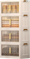 Storage Bins with Lids, 4 Tier 340 QT Stackable Plastic Storage Bins, Foldable Storages Boxes with Magnetic Doors and Wheels for Clothes, Snacks, Books, Folding Containers for Home Office