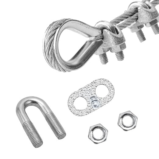 100 Pcs 1/4" M6 Wire Rope Clip Clamps Galvanized for Cable/Tent Rope | Galvanized iron, rust-proof, U-bolt & saddle, deep-thread, easy install, secures wire/rope for rigging/fences/guardrails