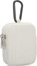 E-Tree Coin Purse with Carabiner Clip, Dual Layer Card Case Holder, Mini Pouch for AirPod Earphone Keychain USB Cable,Wallet, Small Accessories Organizer Bag for Women and Men (White Corduroy)