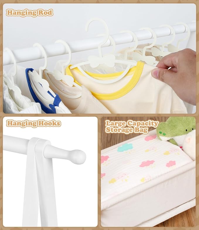 Kids Clothing Rack with Storage, Dress Up Rack, Child Clothes, Small Garment, for Costume, Bamboo (White)