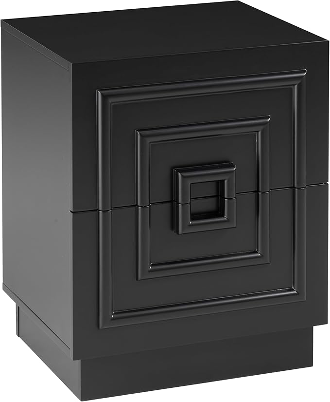 Aoikax Modern 2-Drawer Nightstand, Sculptural Rustic Nightstand with Geometric Square Pattern, Contemporary Accent End Table, Black