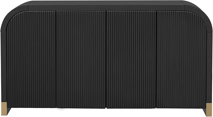 Amposei Modern Curved Sideboard Cabinet 59.8-Inch Entryway Console Table Accent Storage Cabinet with Doors & Adjustable Shelves for Living Room Hallway, Black
