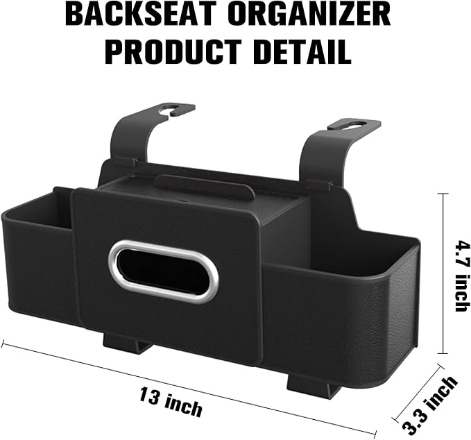 4 in 1 Multifunctional Back Seat Car Organizer, Hanging Storage Box with Cup Holder and Tissue Box for Phone, Drinks, Handbag - Universal for SUV, Truck, Van