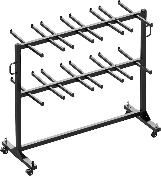 Specraft Folding Chair Rack, Holds 12 Tables or 112 Chairs, 1250 lbs Capacity, Heavy-Duty Cart with Wheels, Elastic Cords, Cover, Glossy Black