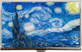 Mother of Pearl Business Card Case Credit Id Name Holder Travel Wallet Art Painting Design Metal Stainless Steel Engraved Slim Purse Pocket Cash Money Wallet (Starry Night)