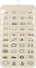 Hanging Jewelry Organizer, Beige, 80 Pocket | Double-Sided, For Earrings Necklace Bracelet, Clear PVC Window, For Closet, Door, Wall, Travel