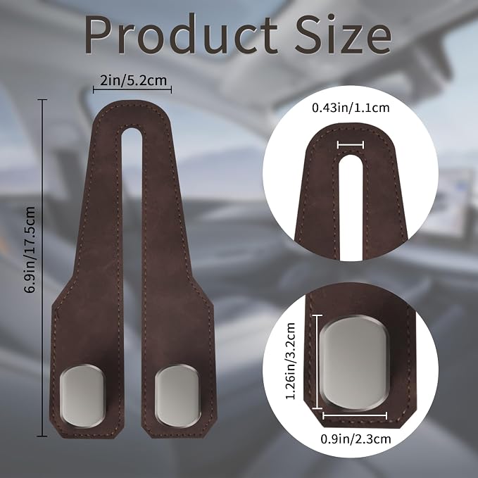Car Seat Headrest Hooks for Purses and Bags, 2 Pack Bag Purse Holder for Car With Double Metal Hooks, Car Purse Hanger, Headrest Back Seat Handbags Hook Cute Hanging Accessories, Brown