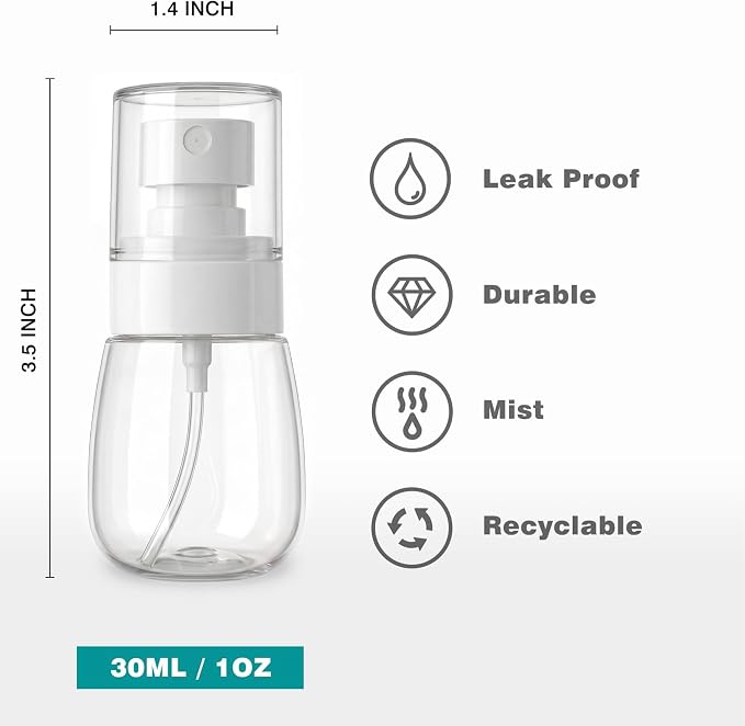 3pack Small Spray Bottle, 1oz Mini Fine Mist Spray Bottles, Empty Portable Travel Refillable Containers for Cosmetic, Perfume, Makeup, Outdoor Daily Use(Clear+Green+Pink)