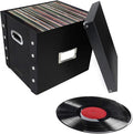 Vinyl Record Storage Box - 12" - 1 Pack- Crate Holds up to 75 Vinyl Albums - Black