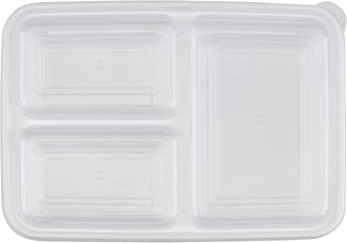 GoodCook Meal Prep Rectangle Three Compartment 20-Piece, White, Made without BPA (Pack of 4)