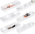 6 PCS Desk Drawer Organizer, Bathroom Drawer Organizer Trays with Dividers Adjustable, Makeup Organizer Bins for Vanity Clothes Junk Kitchen Utensil