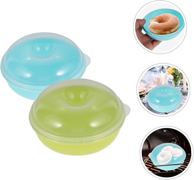 2pcs Airtight Doughnut Bread Storage Containers Bagel Keeper Boxes for Freezer and Microwave Portable Bread Organizer for Kitchen and Bakery Countertop