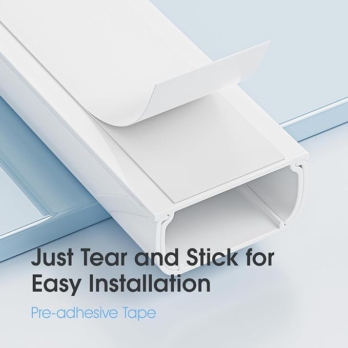141in Cord Hdier for Wall, Paintable Wire Covers for 2 Cords TV on Wall, Medium Cable Management Kit, Cable Hiding for Wall White, W0.95in H0.47in