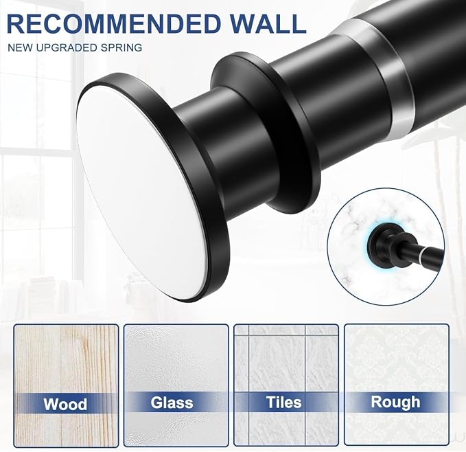 Small Shower Curtain Rod 18-32 In, Black Short Tension Rod | Installs by Spring Tension with No Drilling, Built in Durable Stainless Steel