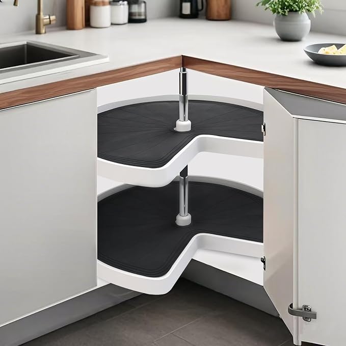 Lazy Susan Shelf Liner 27" Silicone Lazy Susan Liner 2PCS | Non Slip Kitchen Cabinet Liners Mats for Shelf Drawer Black