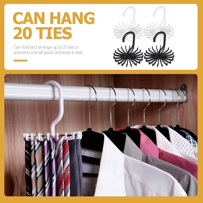 Garneck 4 Pcs Rotating Tie Rack for Closet Necktie Storage and Belt Hanger Organizer Hanging Wardrobe Storage Solution for Scarves Space Saving Accessory Holder