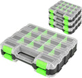 Jack Boss Tool Box with Transparent Lid, Double Side 34-Compartments Organizer Box with Removable Dividers for Hardware, Screws, Bolts, Nails, Beads, Jewelry and Fishing Accessories, Green, 4 Pack