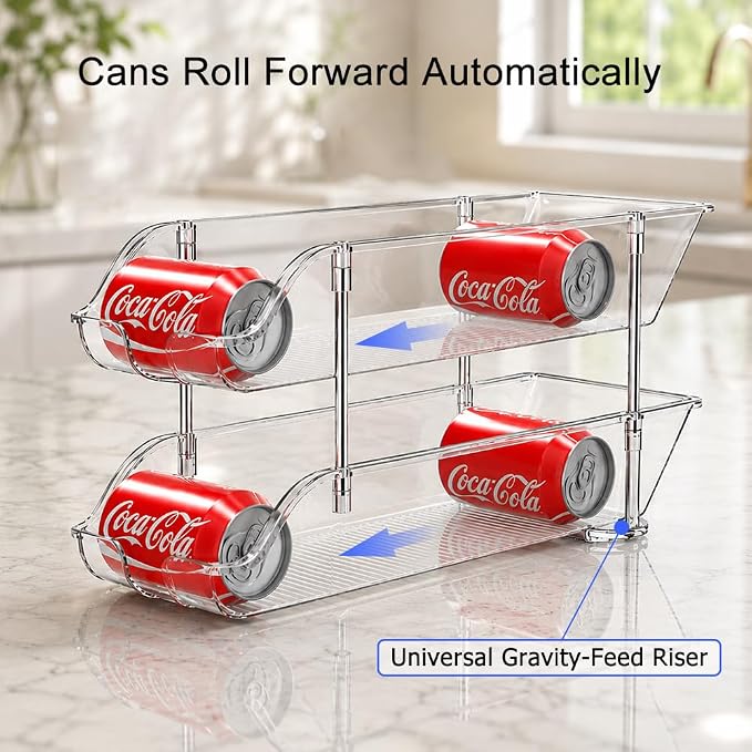 Sotfamily Stackable Soda Can Organizer for Pantry or Fridge, Holds 24 Cans | 1-Pack Space-Saving Drink Organizer for Fridge, Clear Pop can & Food can Dispenser/Holder/Storage/Container for Refrigerator