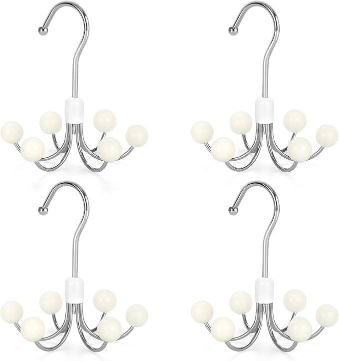 TOPIA HANGER Hoodie Hangers 4-Pack with 6 Wood Balls, 360°Swivel Purse Hanger, Scarf Hanger, Closet Hooks, Handbag Organizer, Bra Hanger, Accessory Organizers for Scarf, Tanktop, Hat, Hoodie CT57W
