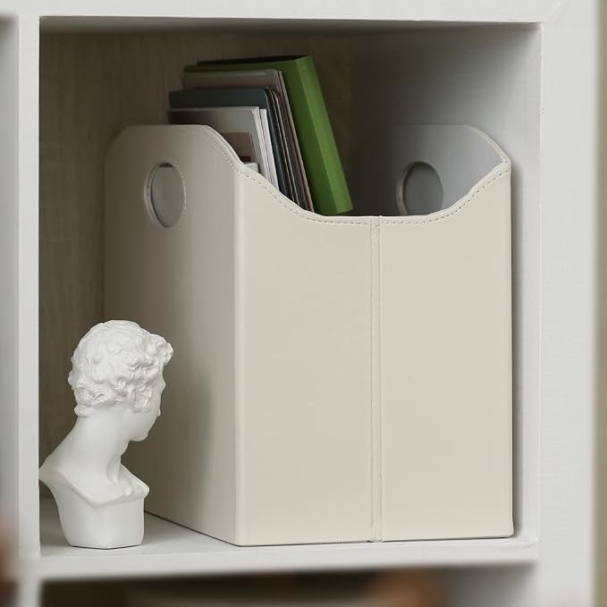 EZDeco Magazine Holder Foldable Magazine Rack Floor PU Leather File Holder Newspaper Book Storage Magazine Basket Document File Folder Organizer for Office Home (Off-White)