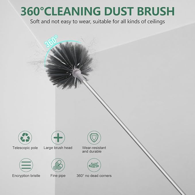 SetSail Dusters for Cleaning, 100-inch Extra-Long Cobweb Duster with Extension Pole, Bendable Microfiber Head & Cobweb Brush Washable Ceiling Fan Cleaner Duster Kit for High Ceilings, Corner