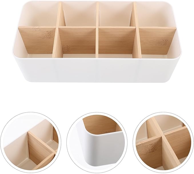 STOBAZA 6 Compartment Bamboo Storage Box 5X5X3 Inch Desktop Organizer for Kitchen Office and Home Storage Bins and Containers