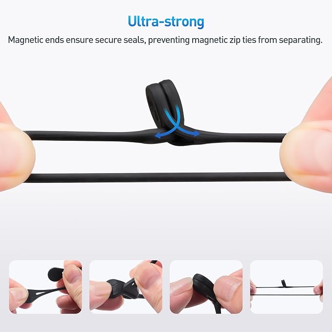 Cable Matters 10-Pack Ultra Strong Silicone Magnetic Cable Ties | Black and White, Magnetic Cord Ties, ZipTies, Cord Organizer