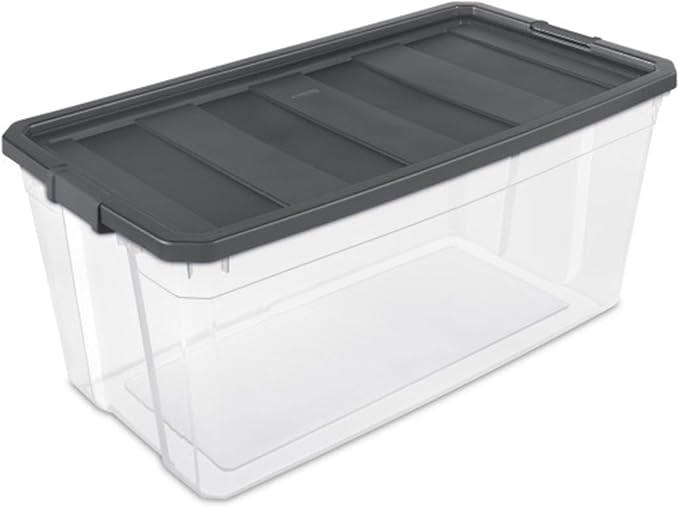 Sterilite 3-Pack Modular Stacker Box, Durable Clear Plastic Storage Bins with Latching Lids, 200 Quart - Stackable Organizing Container Boxes for Closet, Bathroom, and Office
