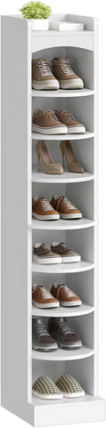 YATINEY 9-Tier Tall Shoe Rack, Wooden Shoe Storage Organizer, Narrow Shoe Cabinet with Removable Shelves for Small Spaces, Holds 9 Pairs of Shoes, for Entrance, Hallway, White SS02WT