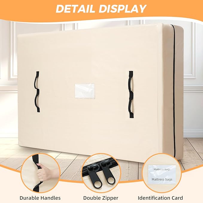 BAGAIL Mattress Bags for Moving, Mattress Covers with Heavy Duty Handles, Reusable Mattress Storage Bag for Moving Supplies(Beige, Twin XL)