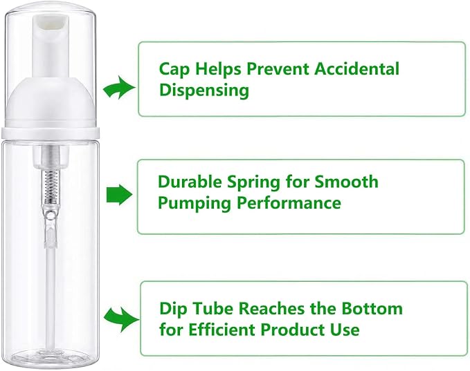 12 Pcs Empty Bottle Travel Soap Bottle | Plastic Foam Dispenser Bottle | Mini Foaming Soap Pump Dispenser for Cleaning, Travel, Cosmetics Packaging (2 oz)