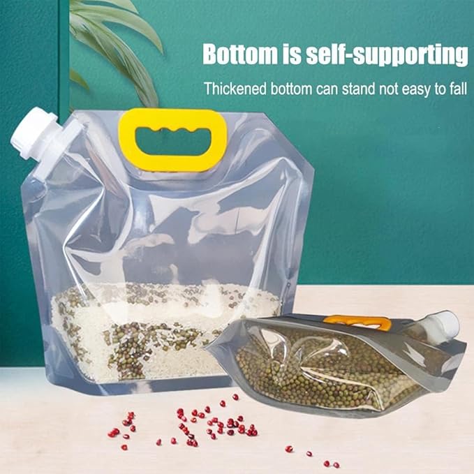 Sealed Bag, Reusable 10 pcs Transparent Grain Storage Suction Bags, Large Capacity Stand Up Sealed Packaging Bags for Multipurpose Food Storage, with Funnel (2.5L)