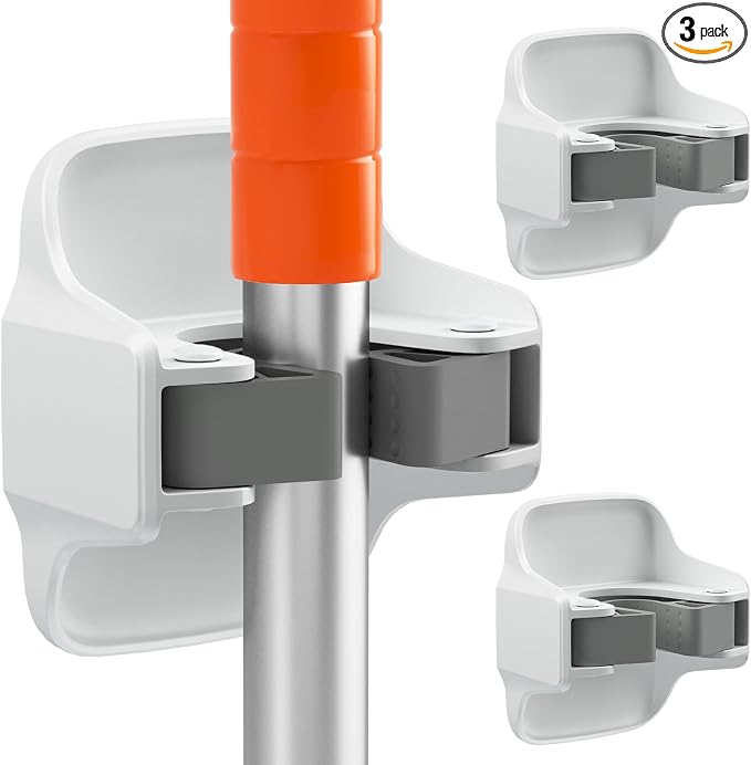 reliahom Broom Holder Wall Mount Mop Grippers organizer wall hanging, 3Pack | No Drilling Self Adhesive Easy install Anti-Slip Mop Broom Hanger Storage Rack for Kitchen,Laundry Room,Garden,Garage